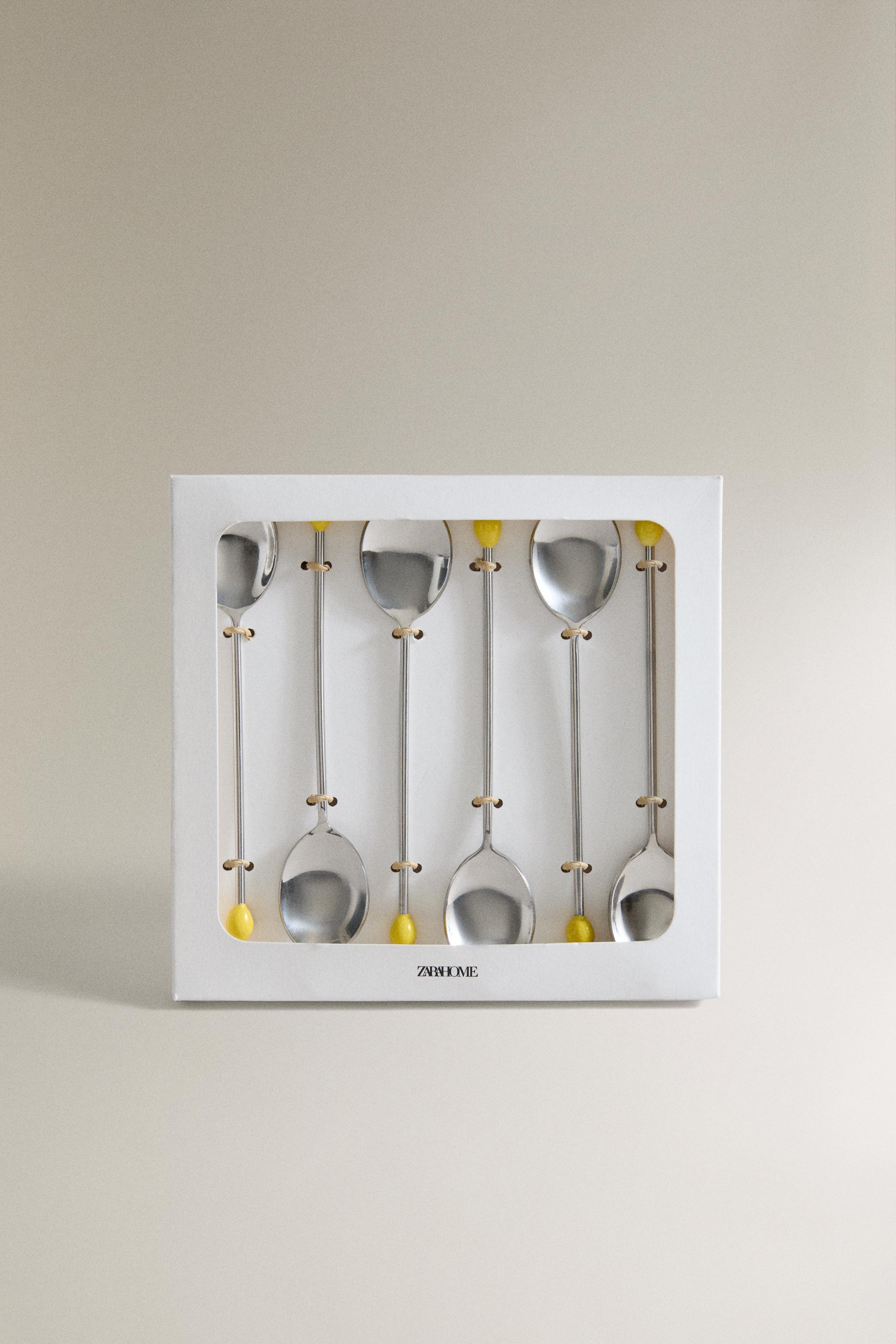 LOT DE 6 CUILLÈRES À CAFÉ EN ACIER MOTIF CITRON
